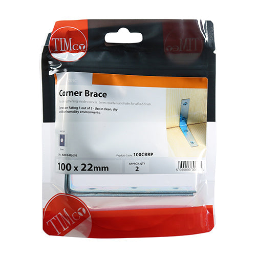 Corner Brace - BZP - 100 x 100 x 22 (Pack 4)