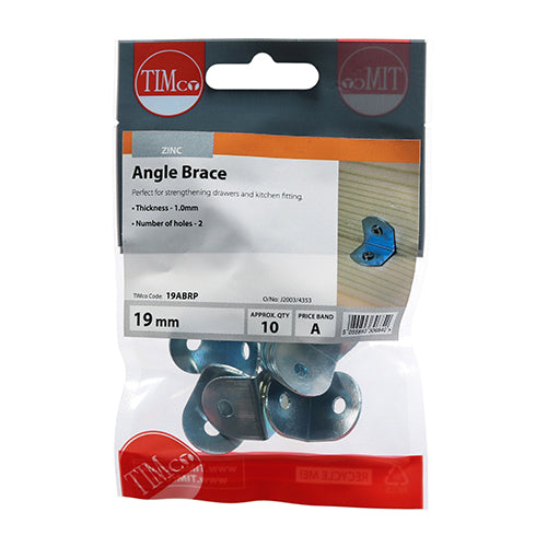 Angled Brace - BZP - 19 x 19 x 19 (Pack 10)