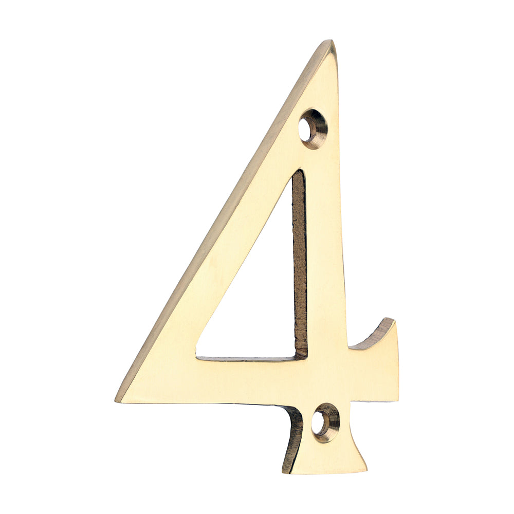 Door Numeral 4 - Polished Brass 75mm