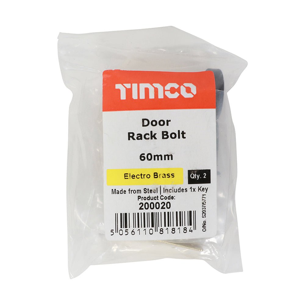 Door Rack Bolts Electro Brass - 60mm (Pack 2)