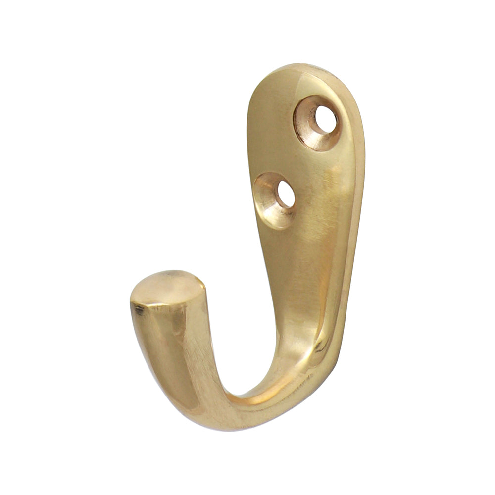 Single Robe Hook Pol. Brass - 44 x 18mm