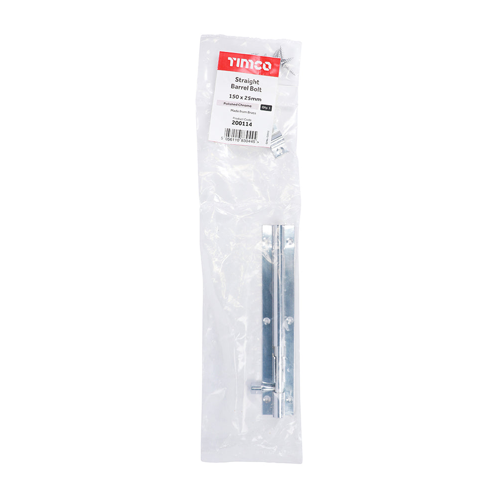 Str. Barrel Bolt Pol. Chrome - 150 x 25mm