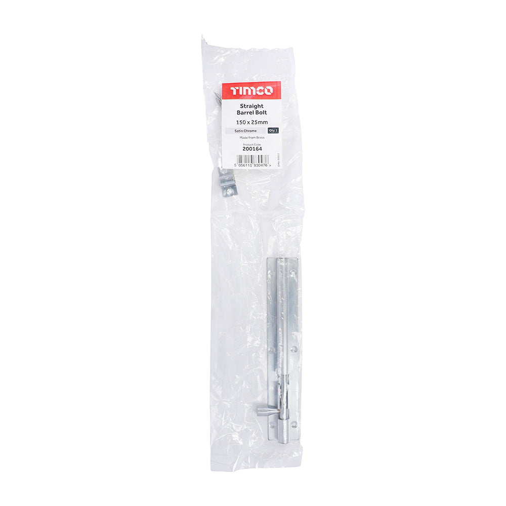Str. Barrel Bolt Sat. Chrome - 150 x 25mm