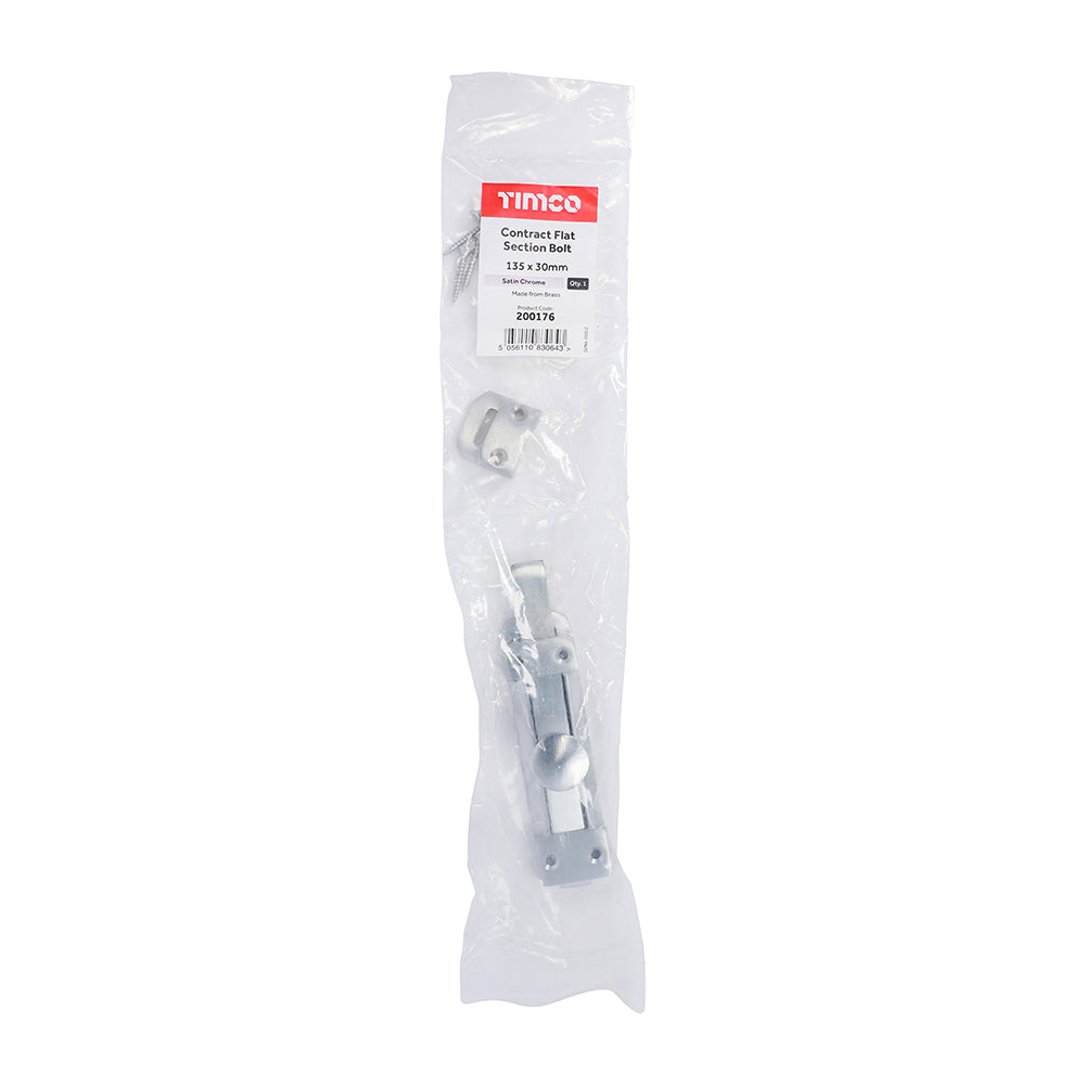Flat Section Bolt Satin Chrome - 135 x 30mm