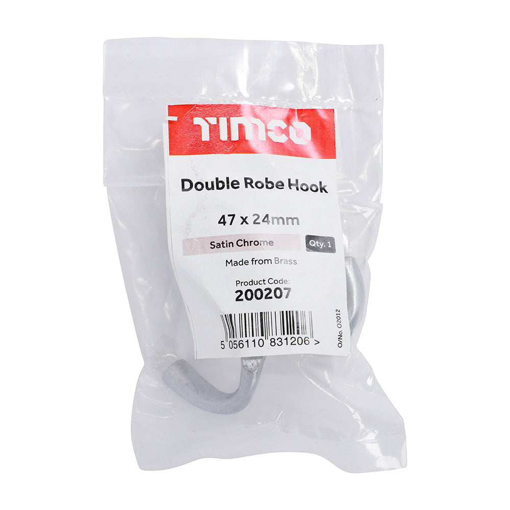 Double Robe Hook Sat. Chrome - 47 x 24mm