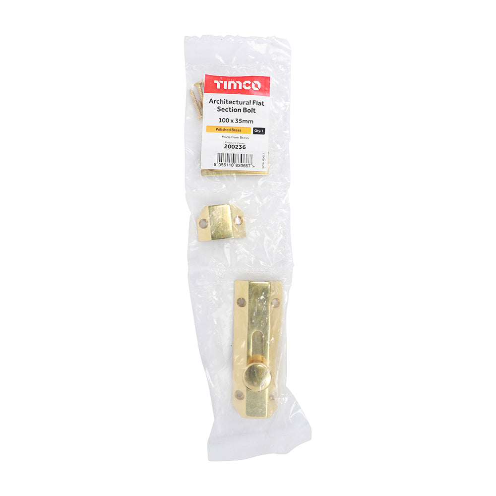 Arch Flat Sec Bolt Pol. Brass - 100 x 35mm