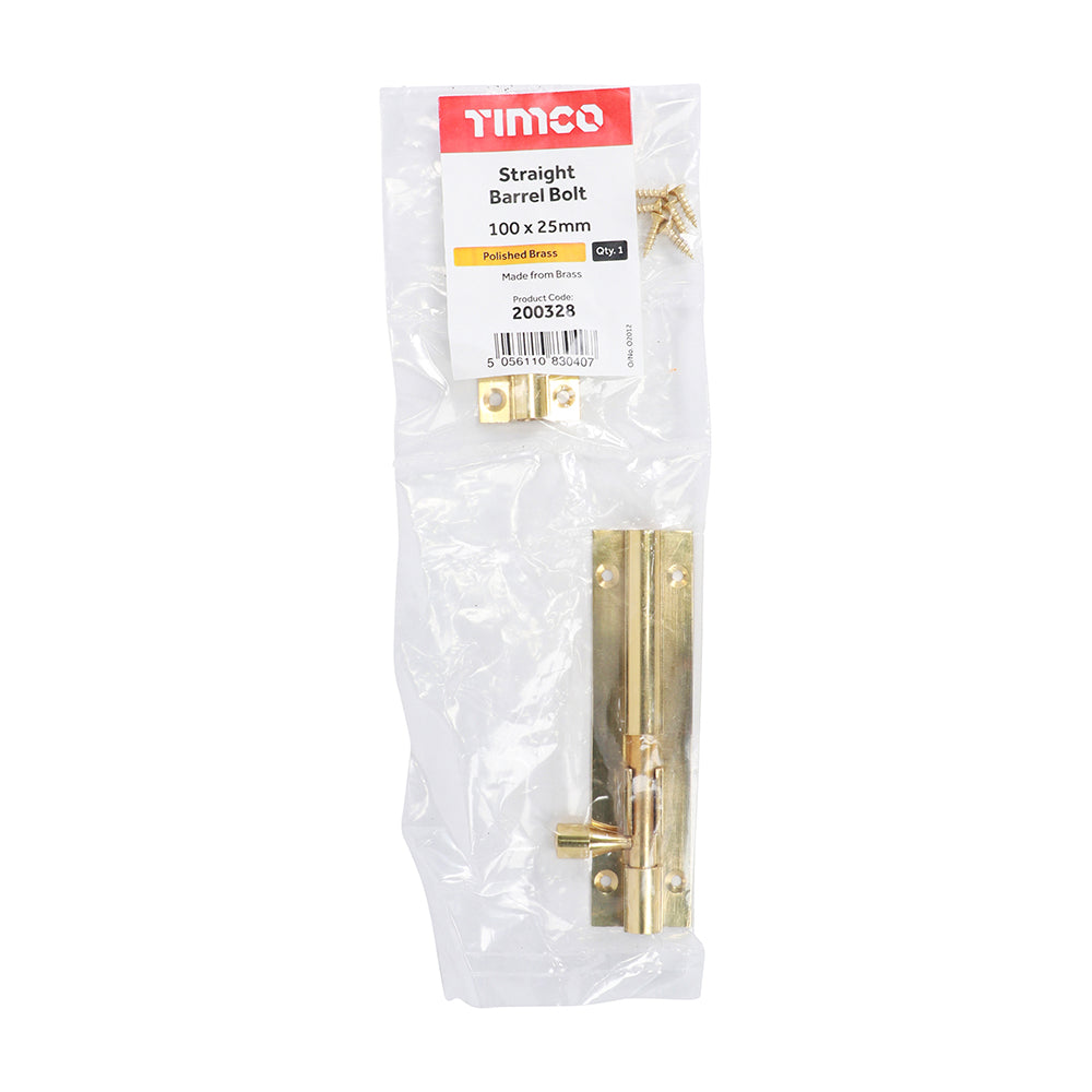 Str. Barrel Bolt Pol. Brass - 100 x 25mm