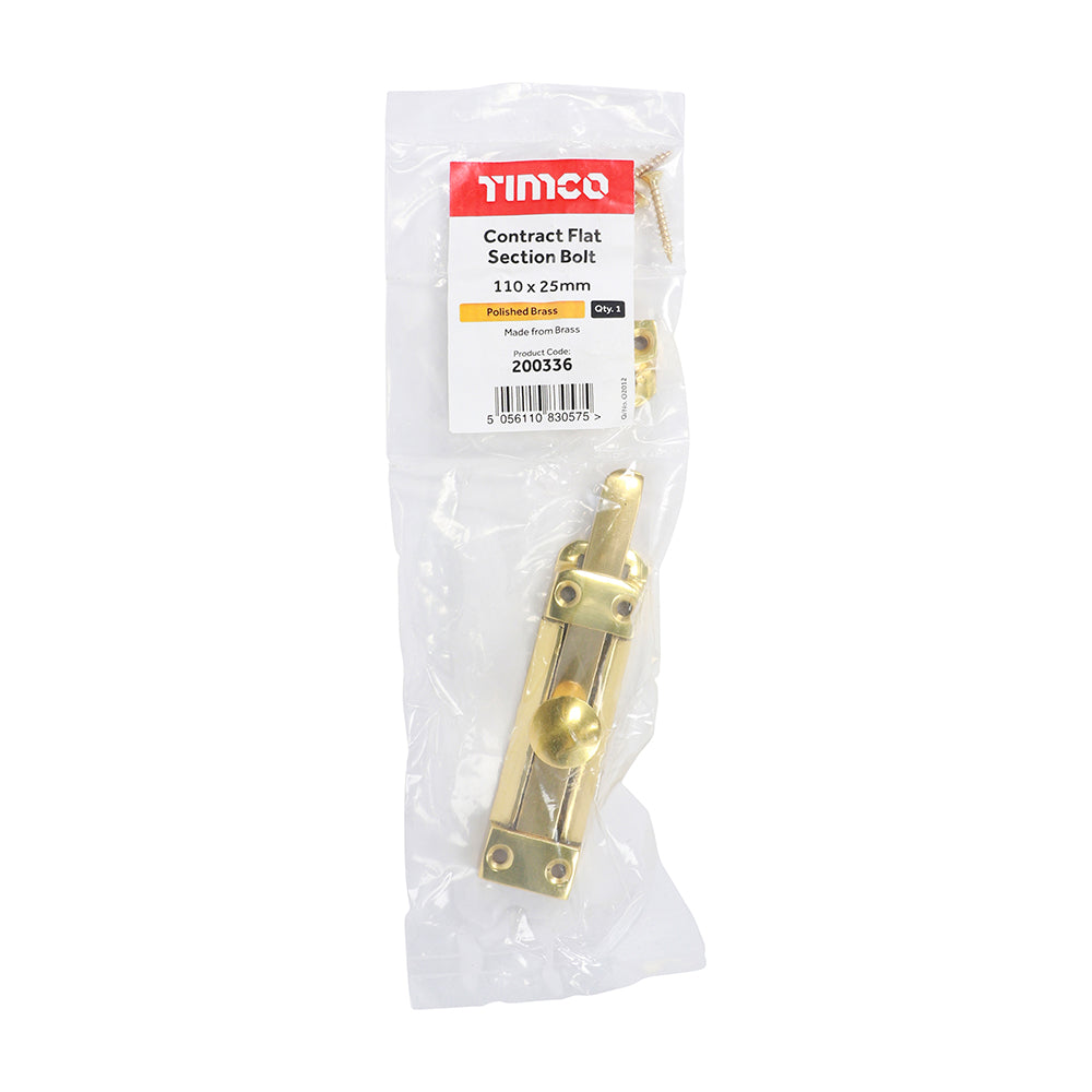 Flat Section Bolt Polished Brass - 110 x 25mm