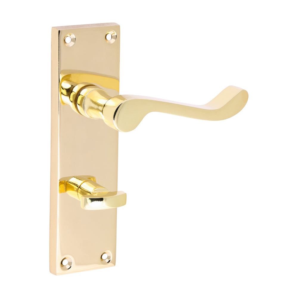 Victorian Scroll Bathroom Handles - Polished Brass 152 x 42