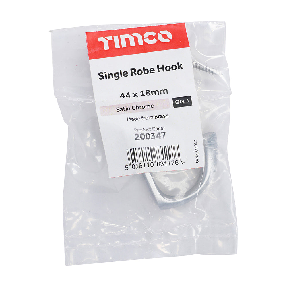 Single Robe Hook Sat. Chrome - 44 x 18mm