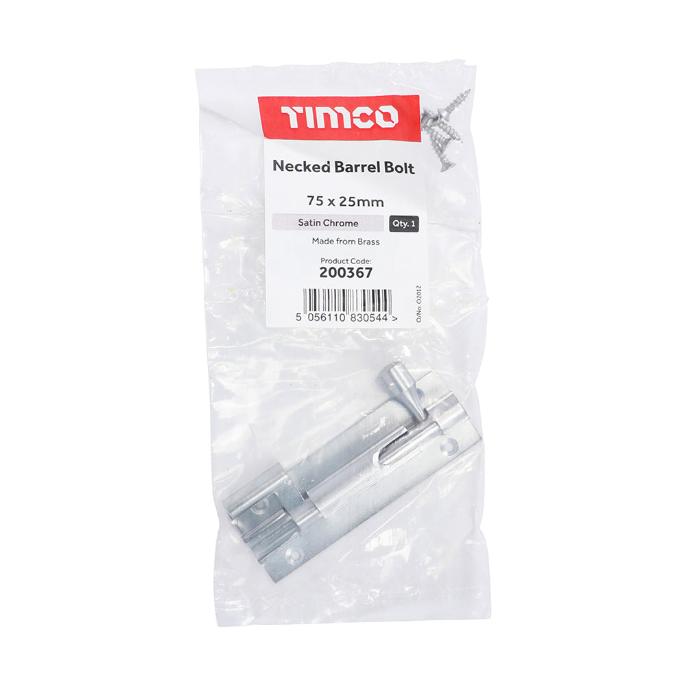 Necked Barrel Bolt Satin Chrome - 75 x 25mm