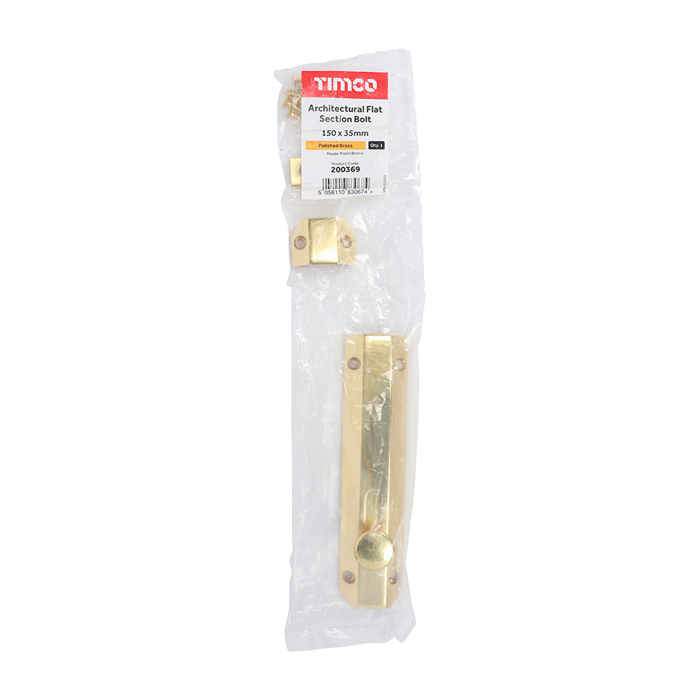 Arch Flat Sec Bolt Pol. Brass - 150 x 35mm