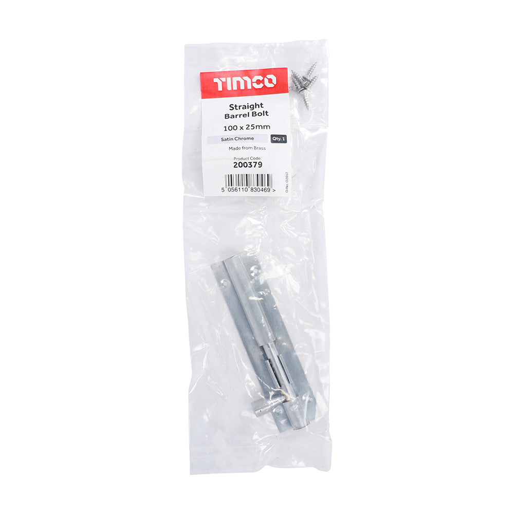 Str. Barrel Bolt Sat. Chrome - 100 x 25mm