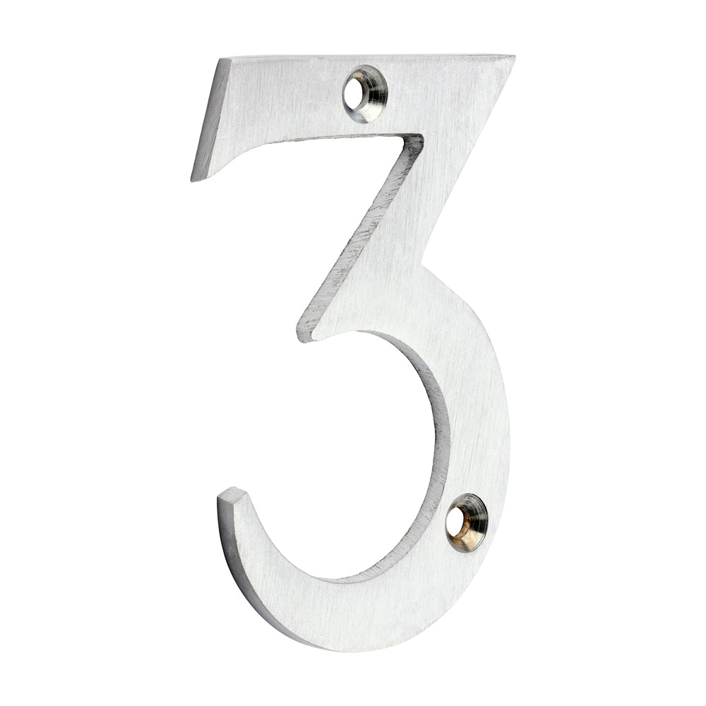 Door Numeral 3 - Satin Chrome 75mm