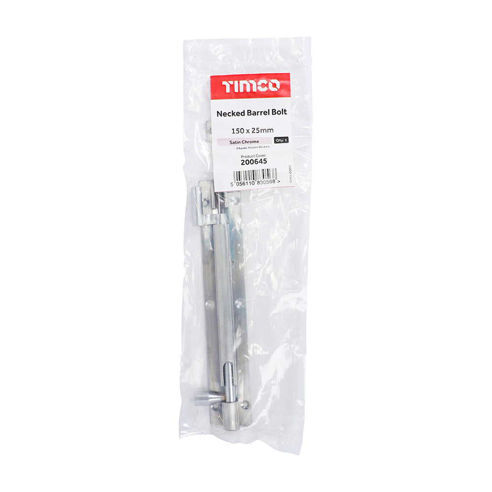 Necked Barrel Bolt Satin Chrome - 150 x 25mm