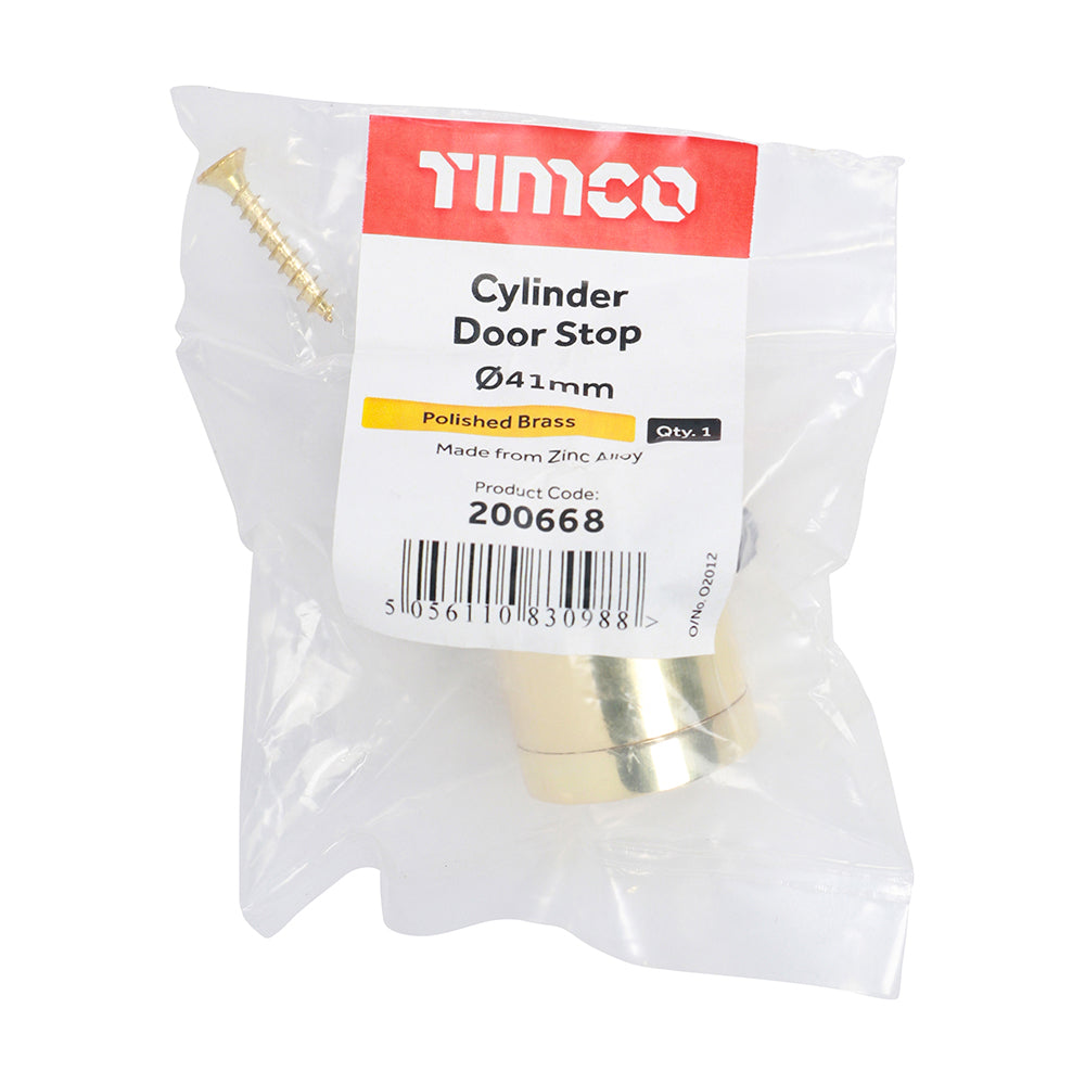 Cylinder Door Stop Polished Brass - 41mm