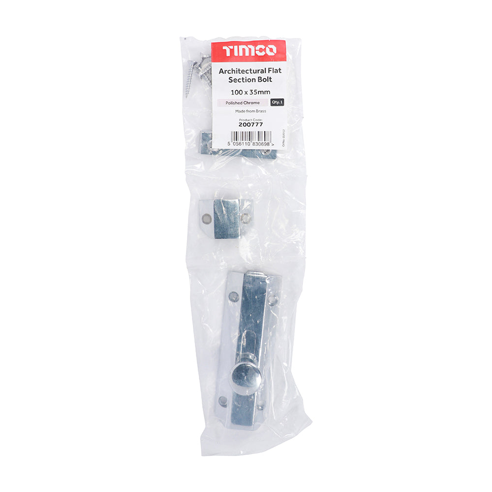 Arch Flat Sec Bolt Pol. Chrome - 100 x 35mm