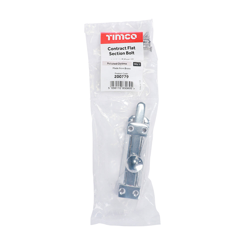 Flat Section Bolt Polished Chrome - 110 x 25mm