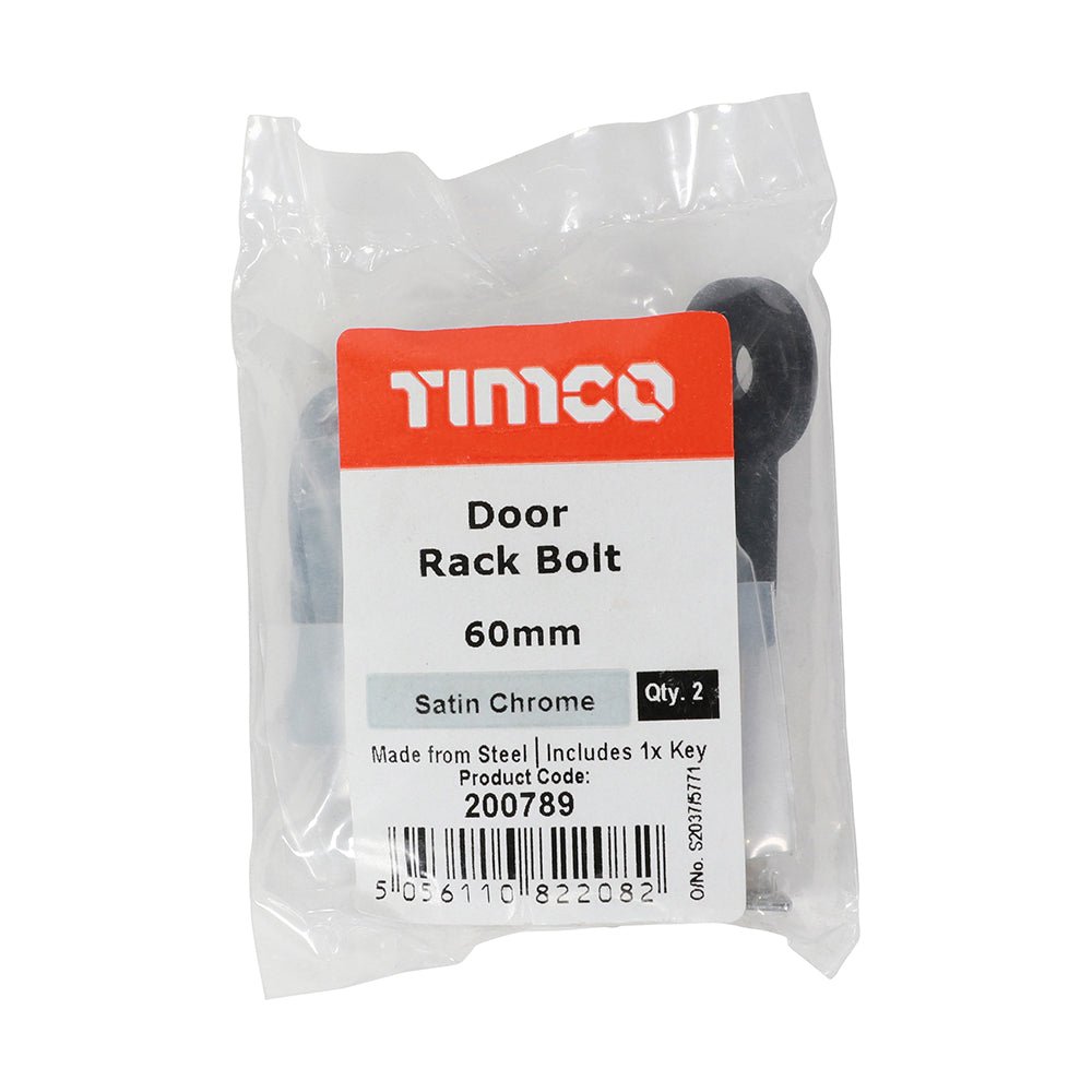 Door Rack Bolt Satin Chrome - 60mm (Pack 2)