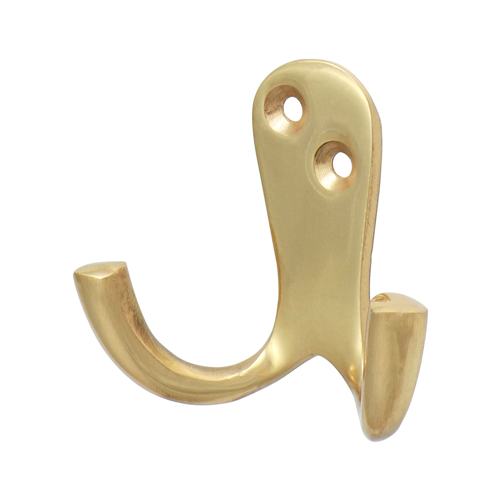Double Robe Hook Pol. Brass - 47 x 24mm