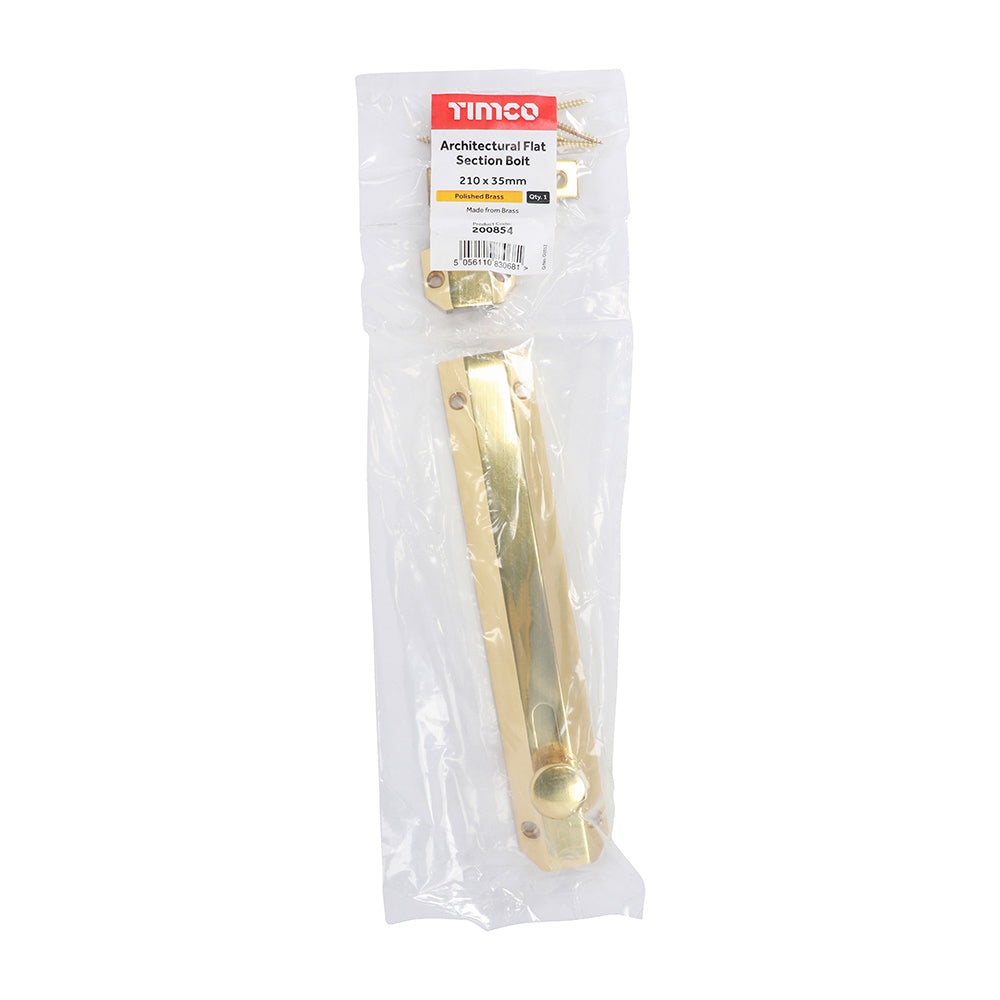 Arch Flat Sec Bolt Pol. Brass - 210 x 35mm