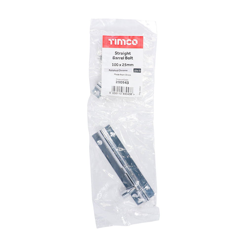 Str. Barrel Bolt Pol. Chrome - 100 x 25mm