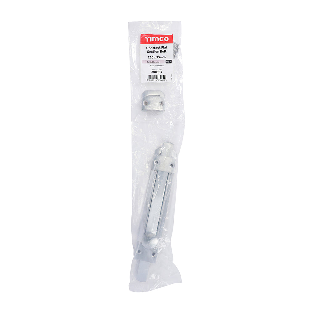 Flat Section Bolt Satin Chrome - 210 x 35mm