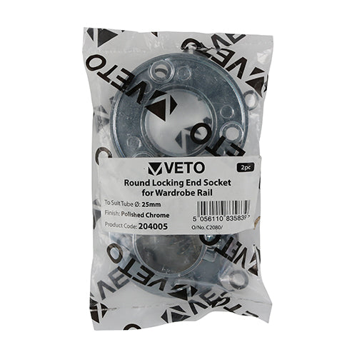 Round Lock End Socket P/Chrome - 25mm (Pack 2)