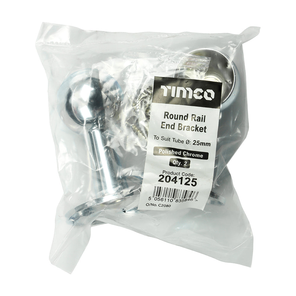 Round End Bracket P/Chrome - 25mm (Pack 2)