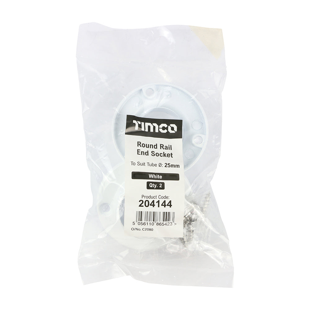 Round End Socket White - 25mm (Pack 2)