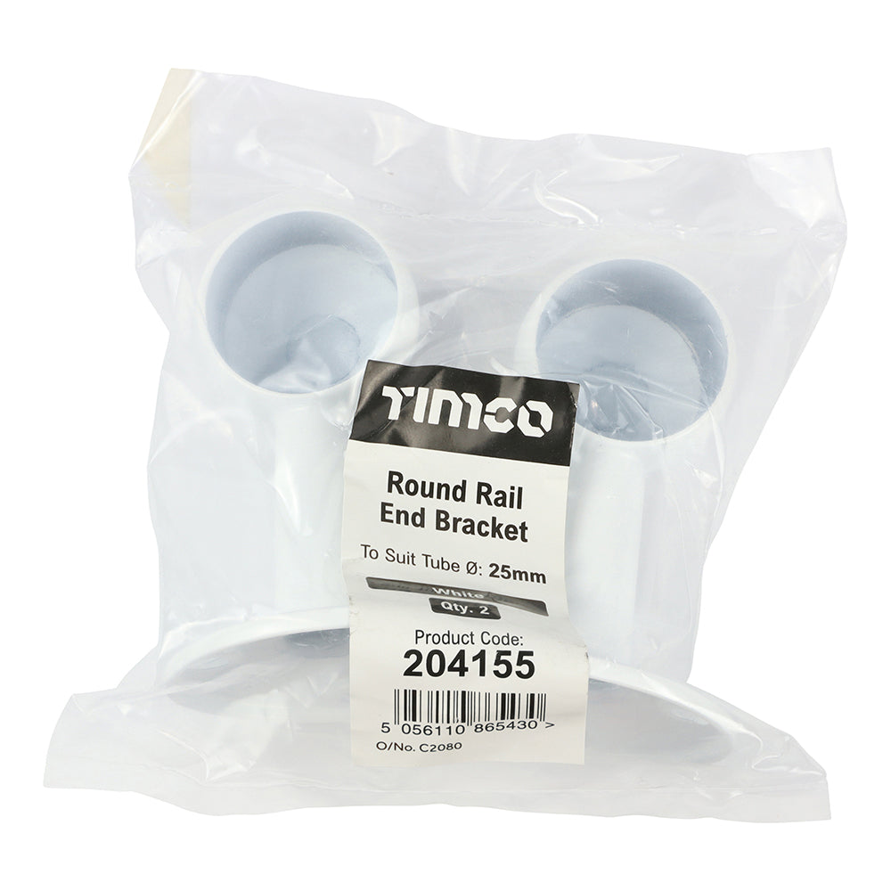 Round End Bracket White - 25mm (Pack 2)