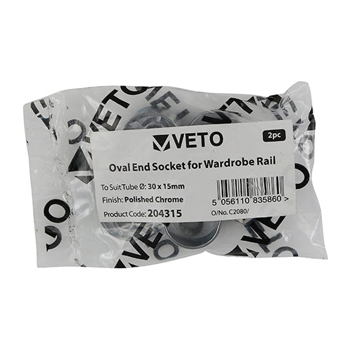 Oval End Socket P/Chrome - 30 x 15 (Pack 2)