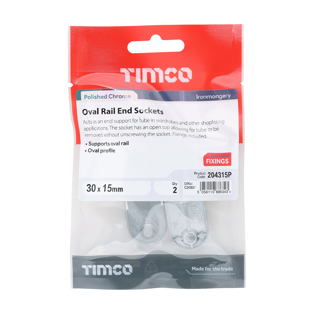 Oval End Socket Polished Chrome - 30 x 15 (Pack 2)