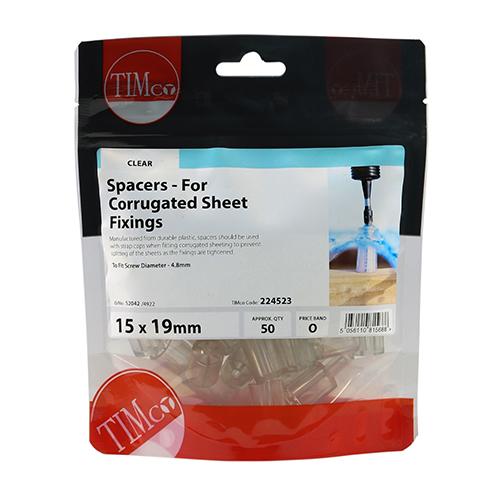 Spacers - For Corrugated Sheet Fixings - Clear - 15.0 x 19mm - Pack 50