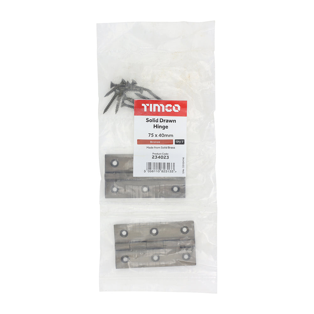 Solid Drawn Hinge Bronze - 75 x 40 (Pack 2)