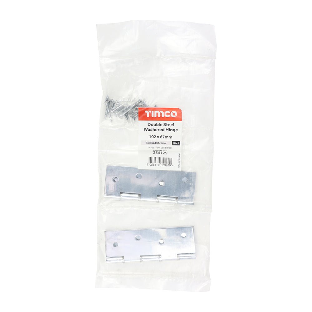 Double Steel Washered Hinge Polished Chrome - 102 x 67 (Pack 2)