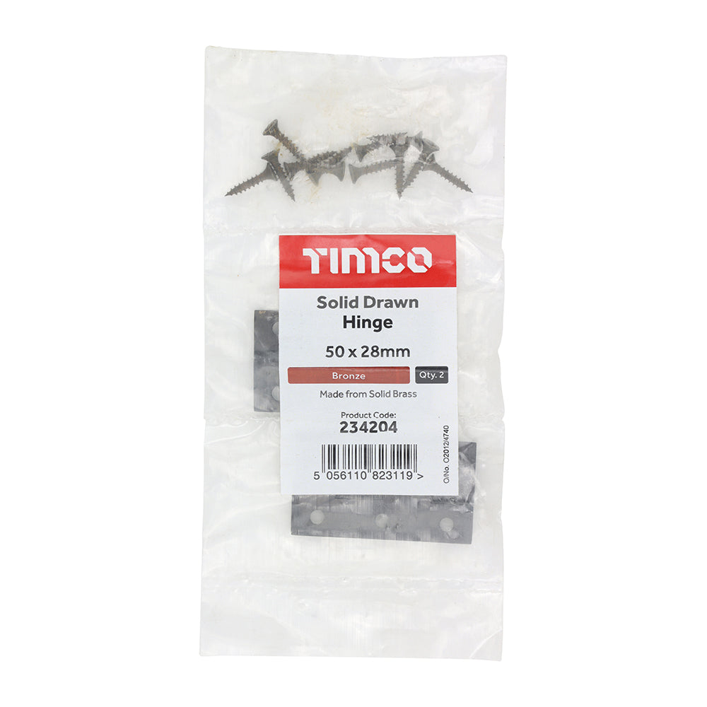 Solid Drawn Hinge Bronze - 50 x 28 (Pack 2)