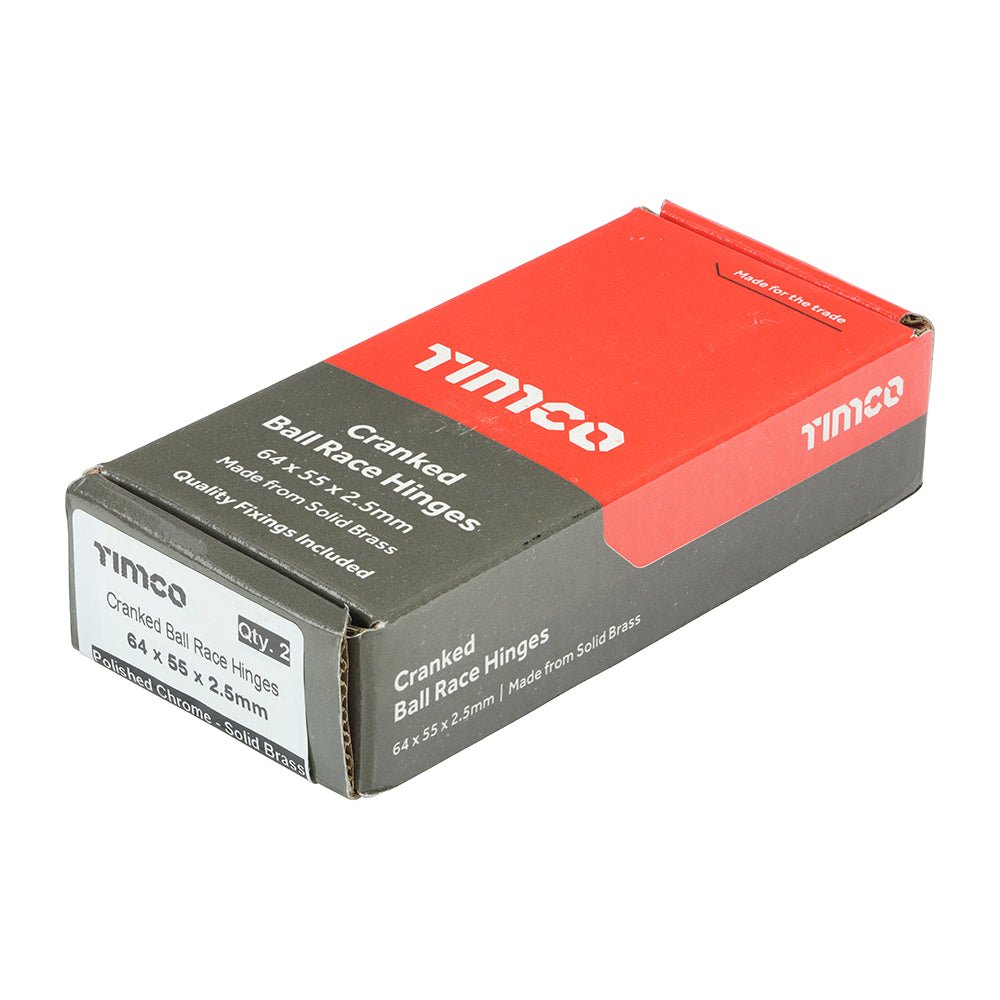 Cranked Ball Race Hinges - Solid Brass - Polished Chrome - 64 x 55 (Pack 2)