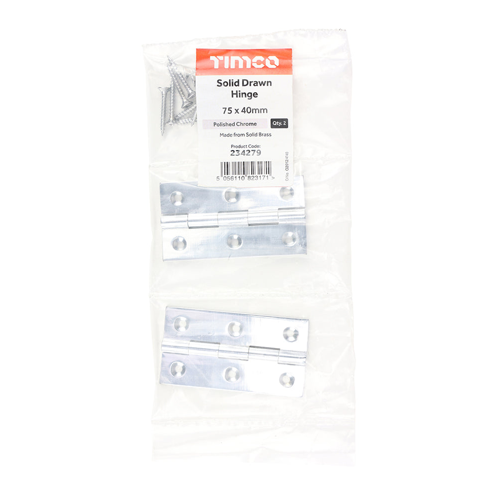 Solid Drawn Hinge P/Chrome - 75 x 40 (Pack 2)