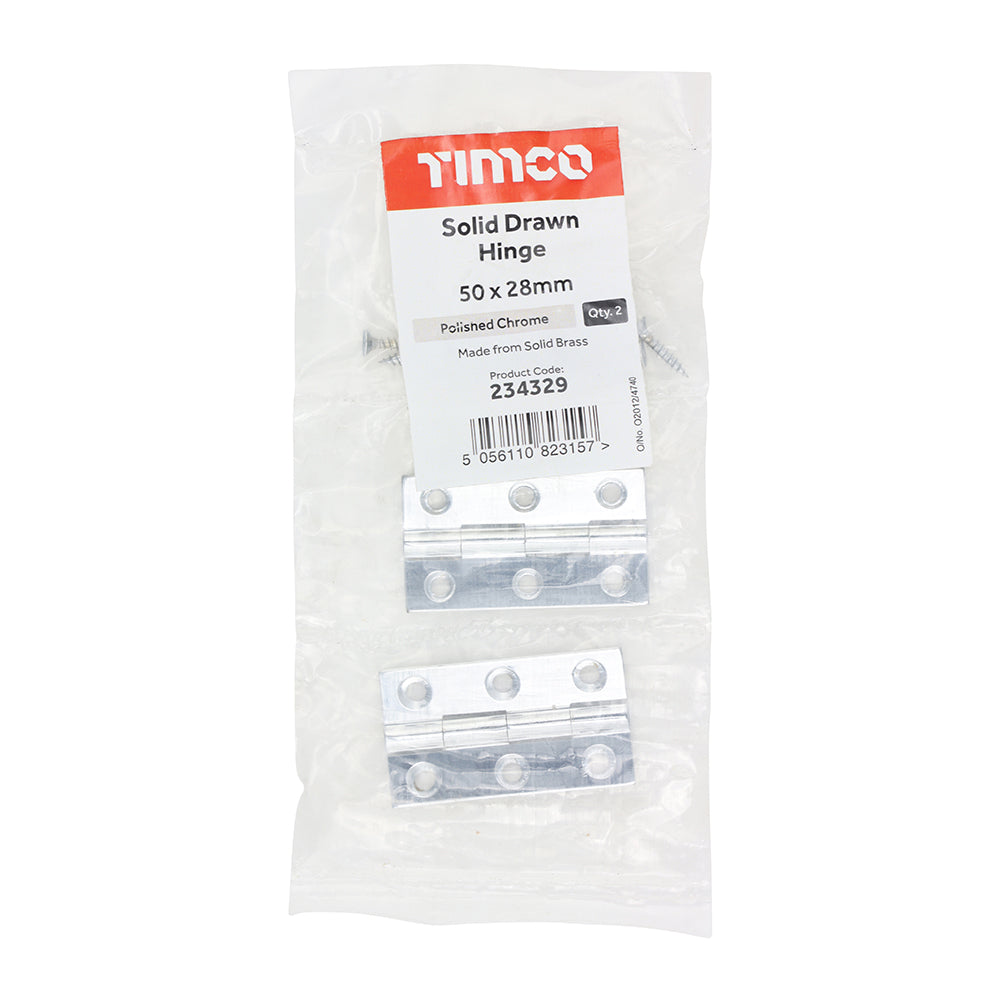 Solid Drawn Hinge P/Chrome - 50 x 28 (Pack 2)