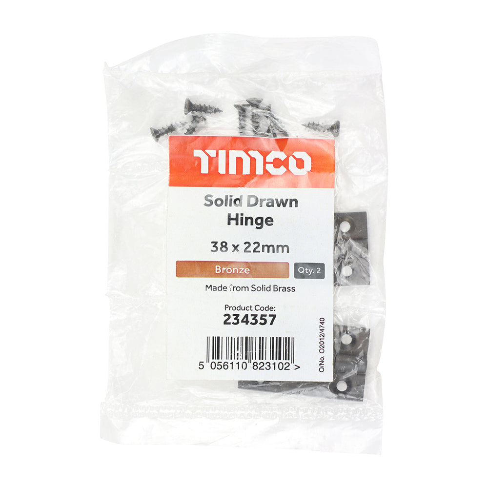 Solid Drawn Hinge Bronze - 38 x 22 (Pack 2)