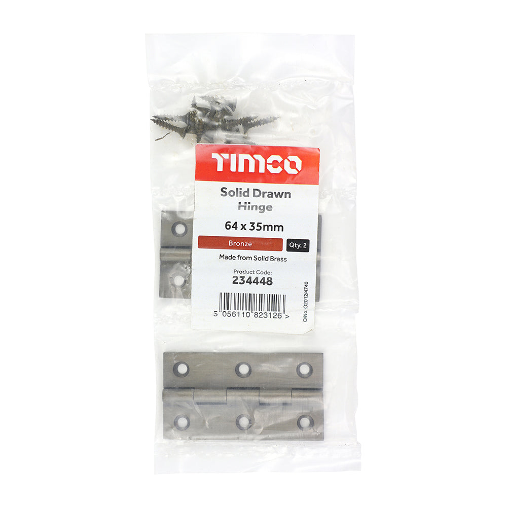 Solid Drawn Hinge Bronze - 64 x 35 (Pack 2)