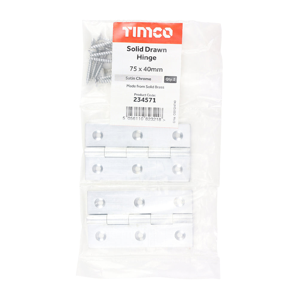 Solid Drawn Hinge S/Chrome - 75 x 40 (Pack 2)