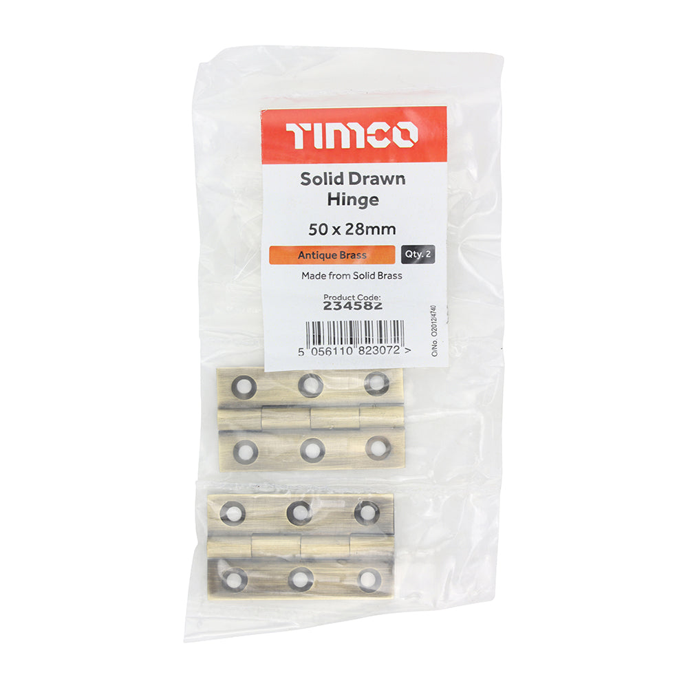 Solid Drawn Hinge A/Brass - 50 x 28 (Pack 2)