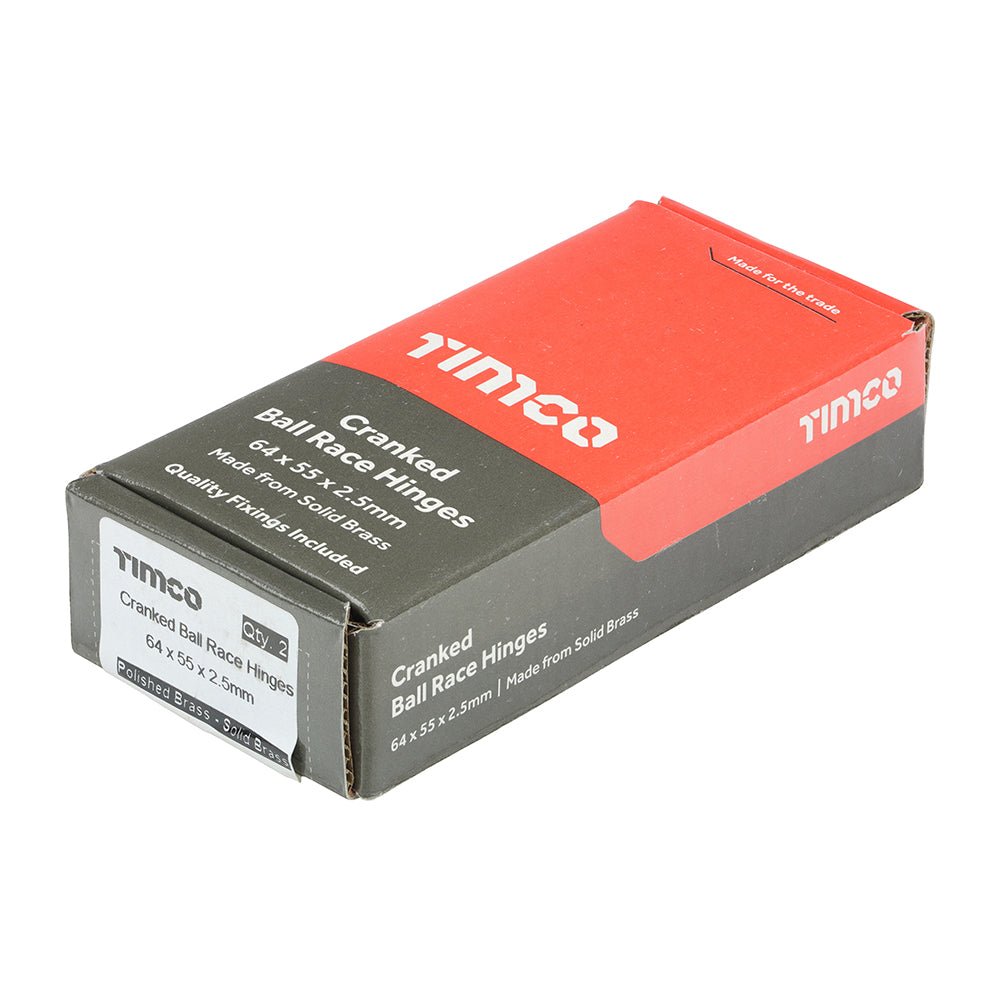 Cranked Ball Race Hinges - Solid Brass - Polished Brass - 64 x 55 (Pack 2)