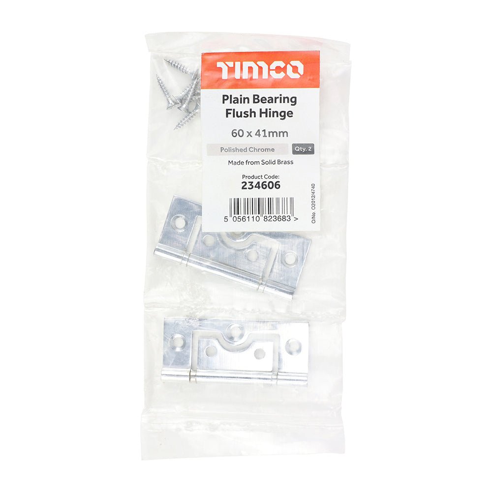 Plain Bearing Flush Hinge - Solid Brass - Polished Chrome (Pack 2)