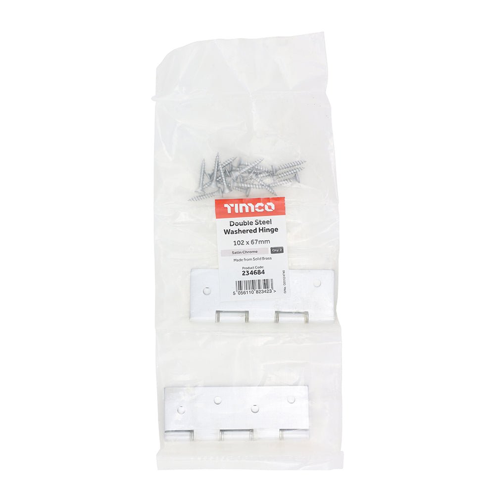 Double Steel Washered Hinge Satin Chrome - 102 x 67 (Pack 2)