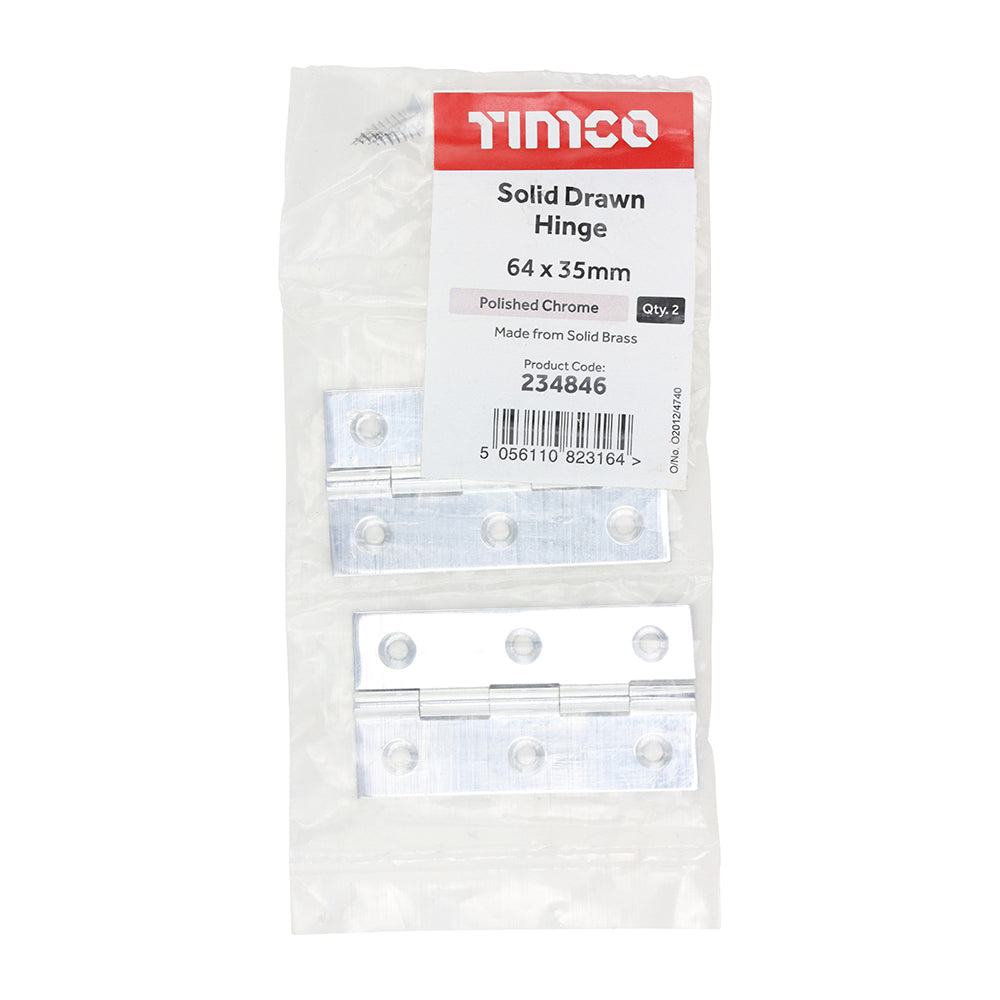 Solid Drawn Hinge P/Chrome - 64 x 35 (Pack 2)