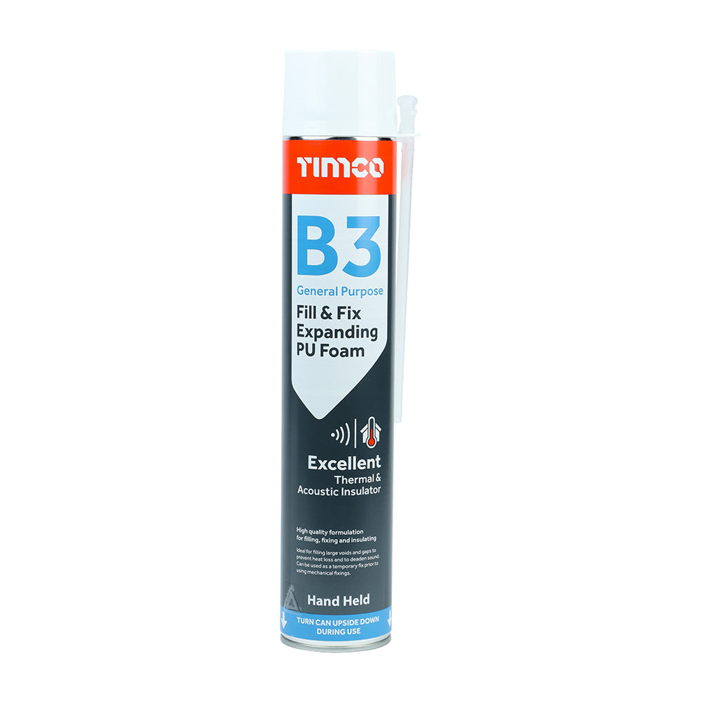 B3 General Purpose Fill & Fix Expanding PU Foam - Hand Held 750ml - Pack of 12