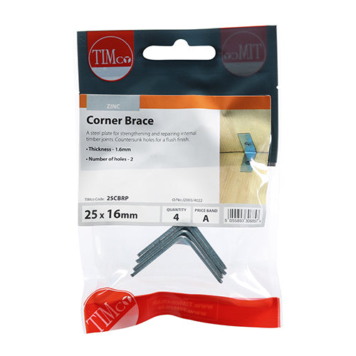 Corner Brace - BZP - 25 x 25 x 16 (Pack 4)